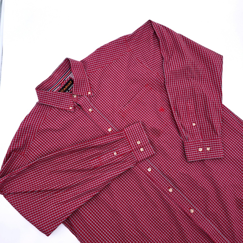 Ariat Pro Series Mens XL Long Sleeve Red Plaid Button Down Western Shirt